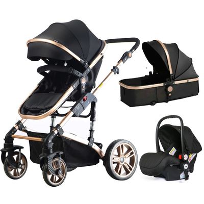 Teknum 3In1 Pram Stroller | Sleeping Bassinet | Extra Wide Seat | Wide Canopy | 360° Rotating Wheels | Fully Reclinable | Car Seat Compatible | Coffee Holder | Spill Proof Mat | Newborn Baby | 0 - 3 Years | Black + Infant Car Seat